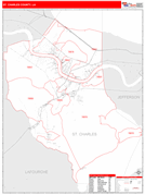 St. Charles Parish (County), LA Digital Map Red Line Style